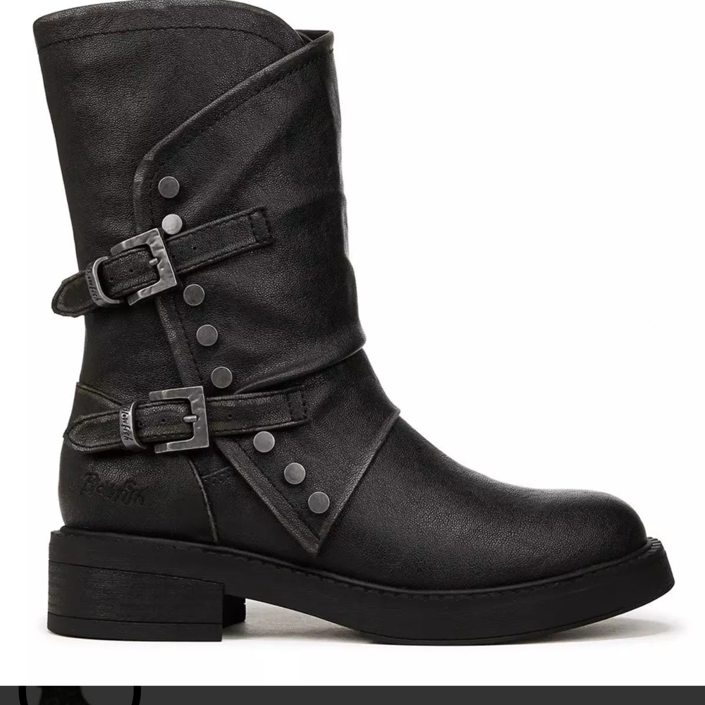 💥Rugged Black Moto Boots with Buckle Detail